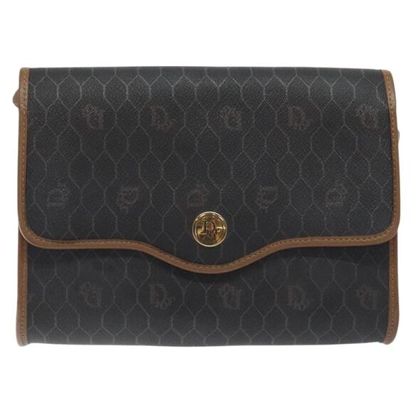 DIOR Honeycomb Canvas Shoulder Bag Pvc Black Gold - Picture 2 of 12